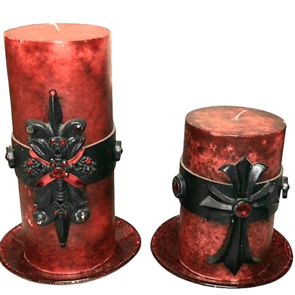 Chrome Angels Candles Crystals Black Cross Accents